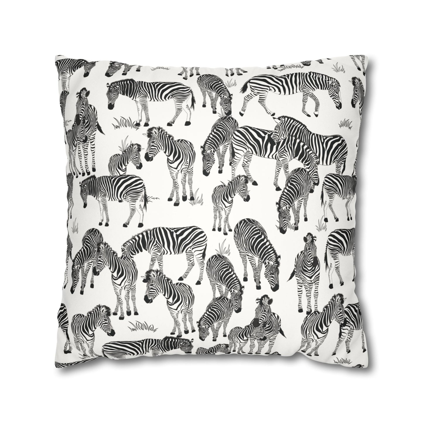 Zebra Herd Lux Faux Suede Throw Pillow Cover – 18" x 18" & 20" x 20" (White)