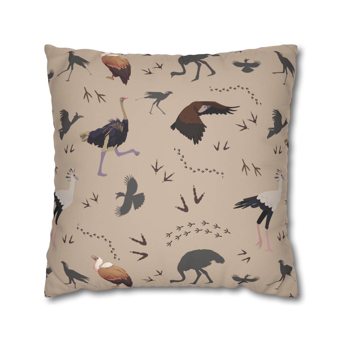 Safari Bird Lux Faux Suede Pillow Cover (Blush Clay) – 18" x 18" & 20" x 20"