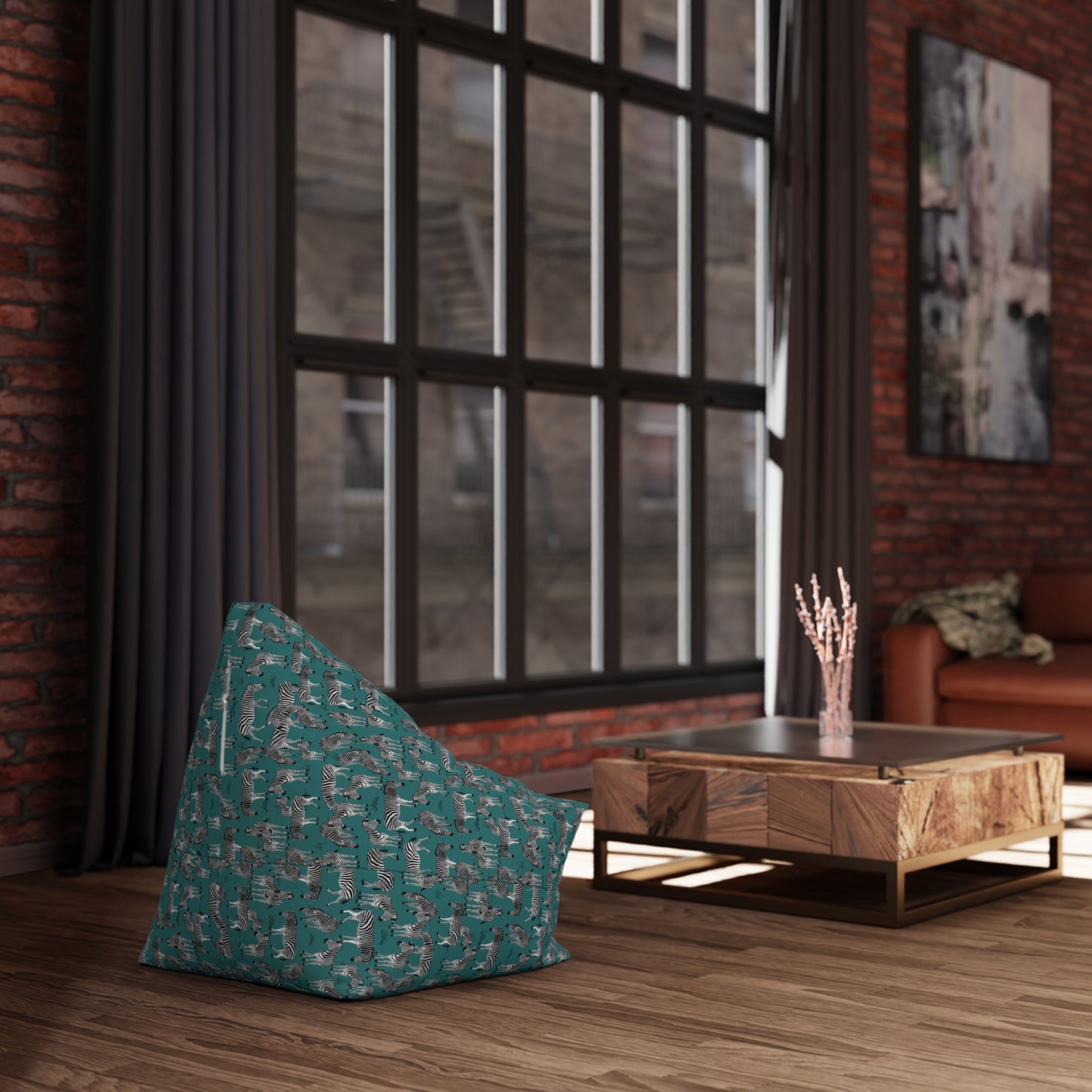 Bean Bag Chair Cover - Zebra Herd Pattern (Jade Sea)