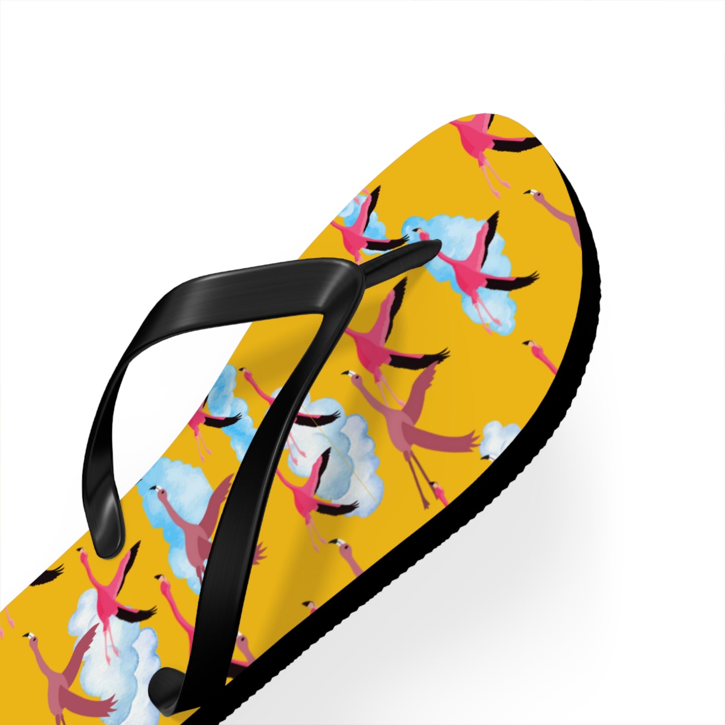 Flying Flamingo Print Flip Flops (Yellow), Summer Sandals, Beach Footwear, Vacation Essentials, Gift for Nature Lovers, Cute Outdoor Wear