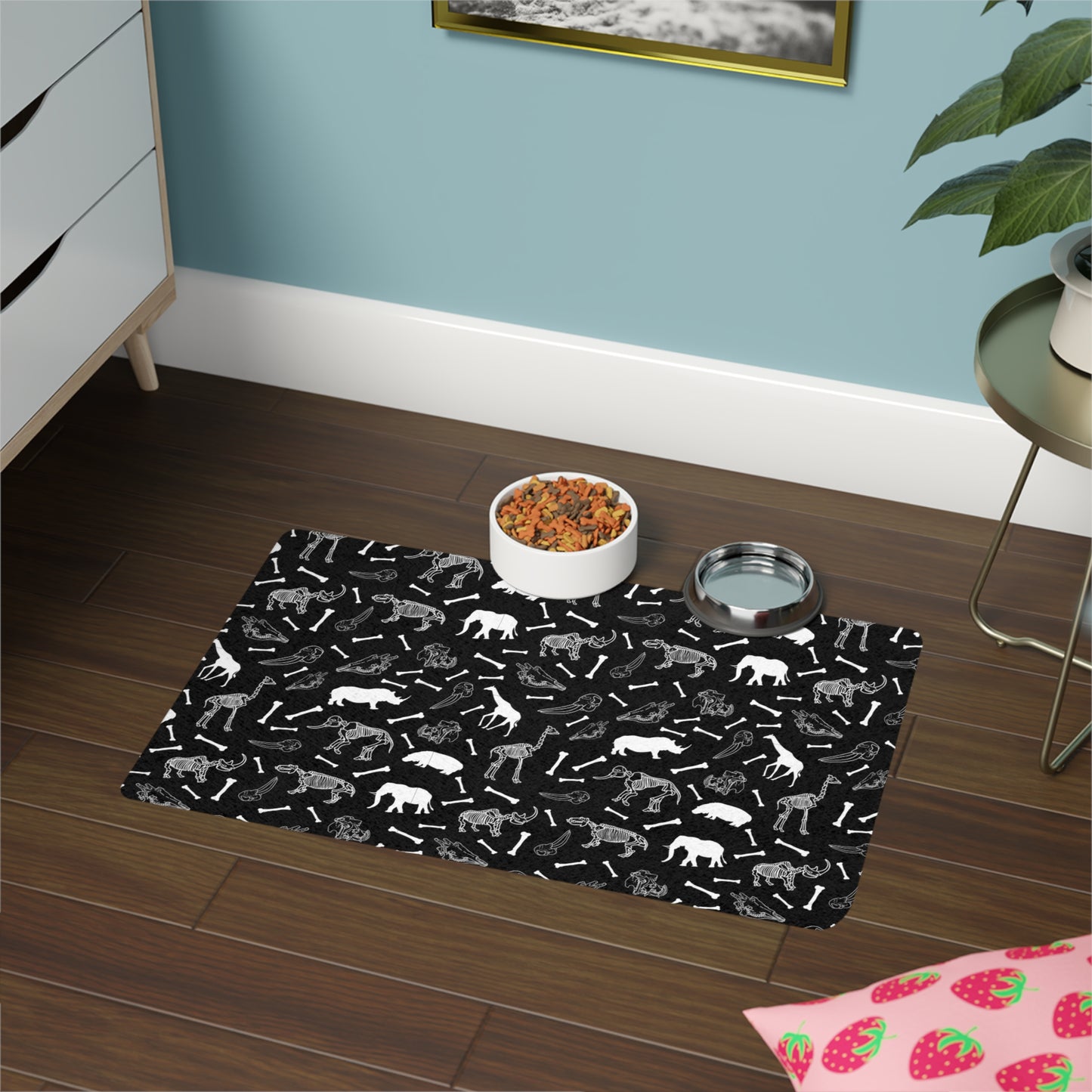 Whimsical Safari Animal Skeleton Pet Food Mat for Dogs & Cats, Non-Slip Pet Feeding Place, Cute Animal Print, Dog/Cat Feeding Mat, Home Decor for Pet Lovers