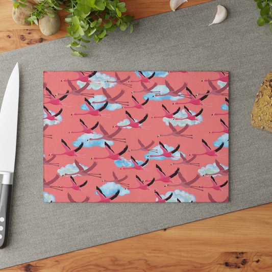 Flying Flamingo Glass Cutting Board