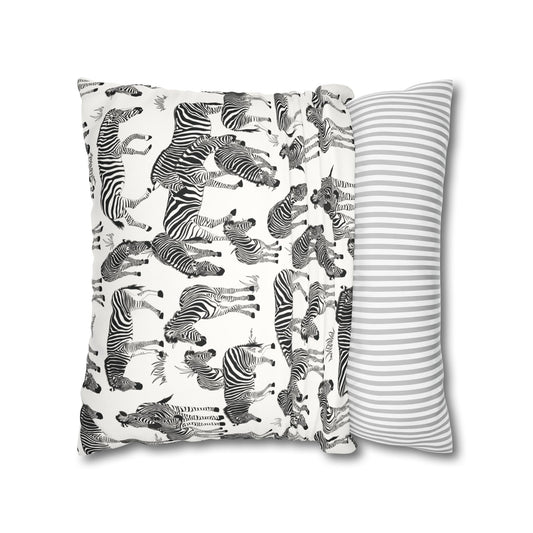 Zebra Herd Lux Faux Suede Throw Pillow Cover – 18" x 18" & 20" x 20" (White)