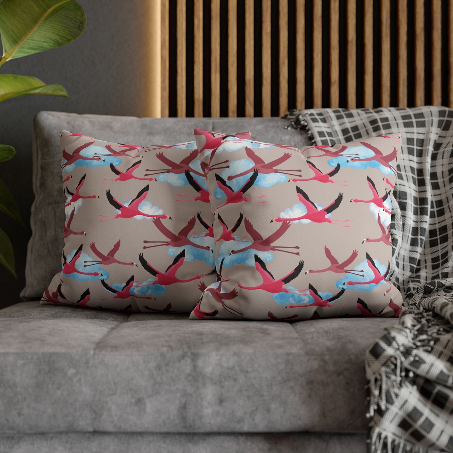 Flying Flamingo Lux Faux Suede Pillow Cover (Wild Clay) – 18" x 18" & 20" x 20"