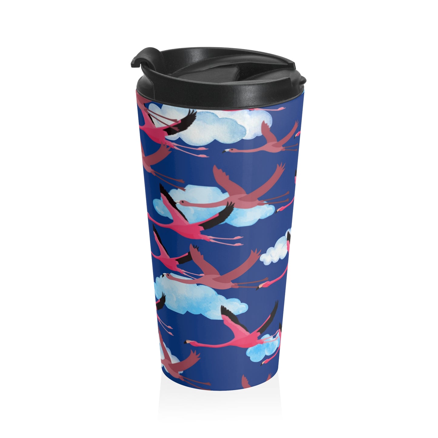 Flying Flamingo Pattern Stainless Steel Travel Mug (Blue) | Stylish Travel Tumbler | Perfect Gift for Animal Lovers, Nature Enthusiasts, or Travel Junkies