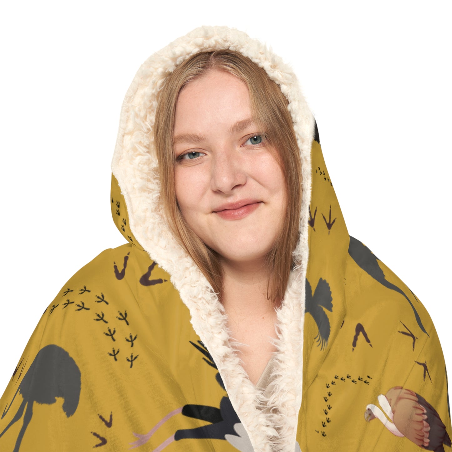 Hooded Snuggle Blanket - Whimsical Safari Bird Print (Mustard)