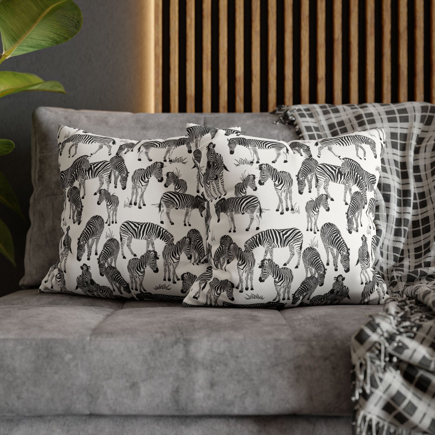 Zebra Herd Lux Faux Suede Throw Pillow Cover – 18" x 18" & 20" x 20" (White)