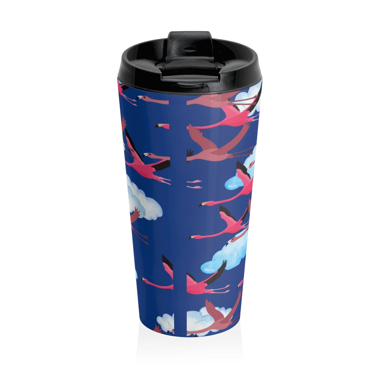 Flying Flamingo Pattern Stainless Steel Travel Mug (Blue) | Stylish Travel Tumbler | Perfect Gift for Animal Lovers, Nature Enthusiasts, or Travel Junkies