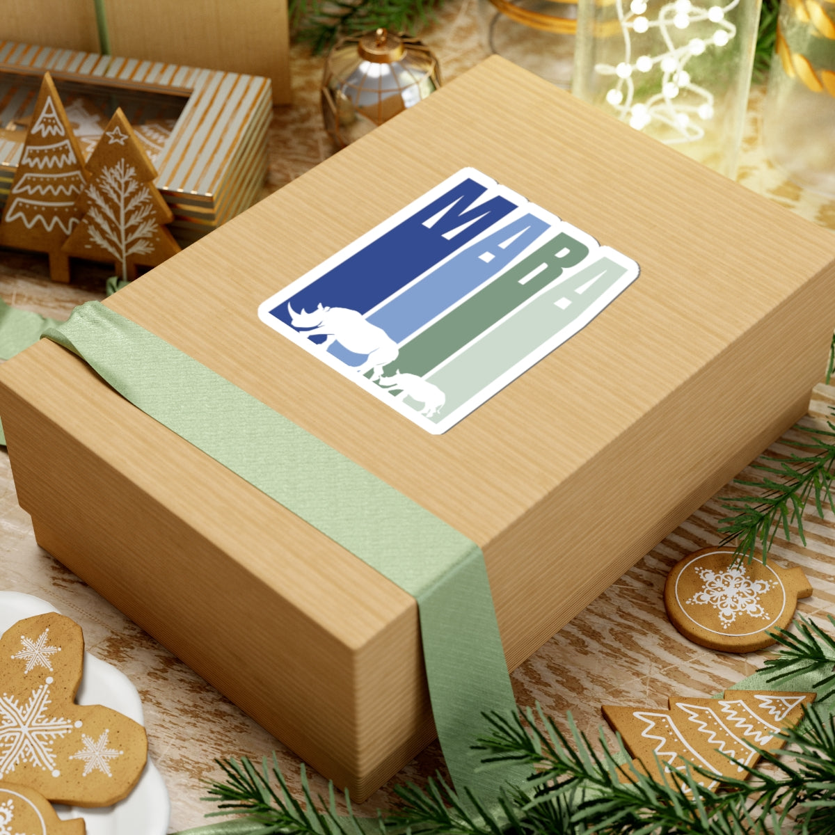 Safari Themed, Mummy and baby Rhino, Masai Mara, Blue, Vibrant Kiss-Cut Stickers for Laptop, Scrapbooking, Gifts, Eco-Friendly Decor, Customizable Designs