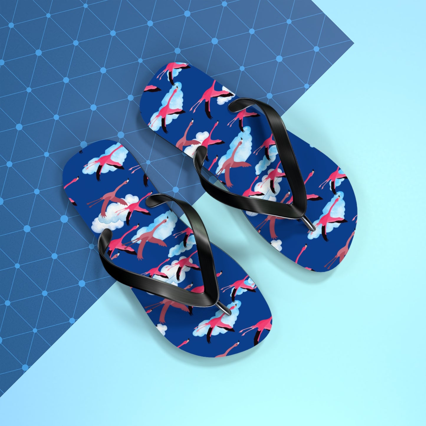 Flying Flamingo Print Flip Flops (Blue), Summer Sandals, Beach Footwear, Vacation Essentials, Gift for Nature Lovers, Cute Outdoor Wear