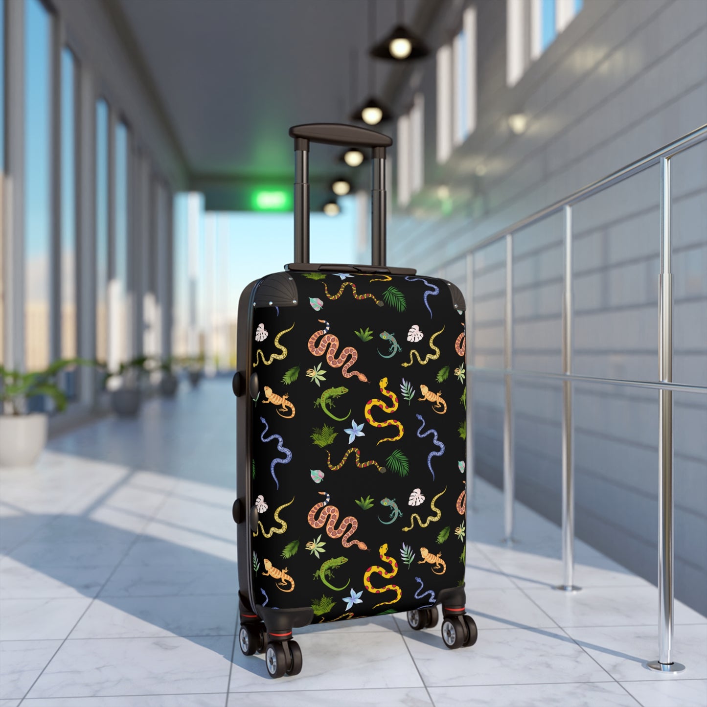 Dancing Reptile Travel Suitcase with Airplane Design, Luggage for Travelers, Custom Travel Bag, Vacation Essentials, Chic Carry-On