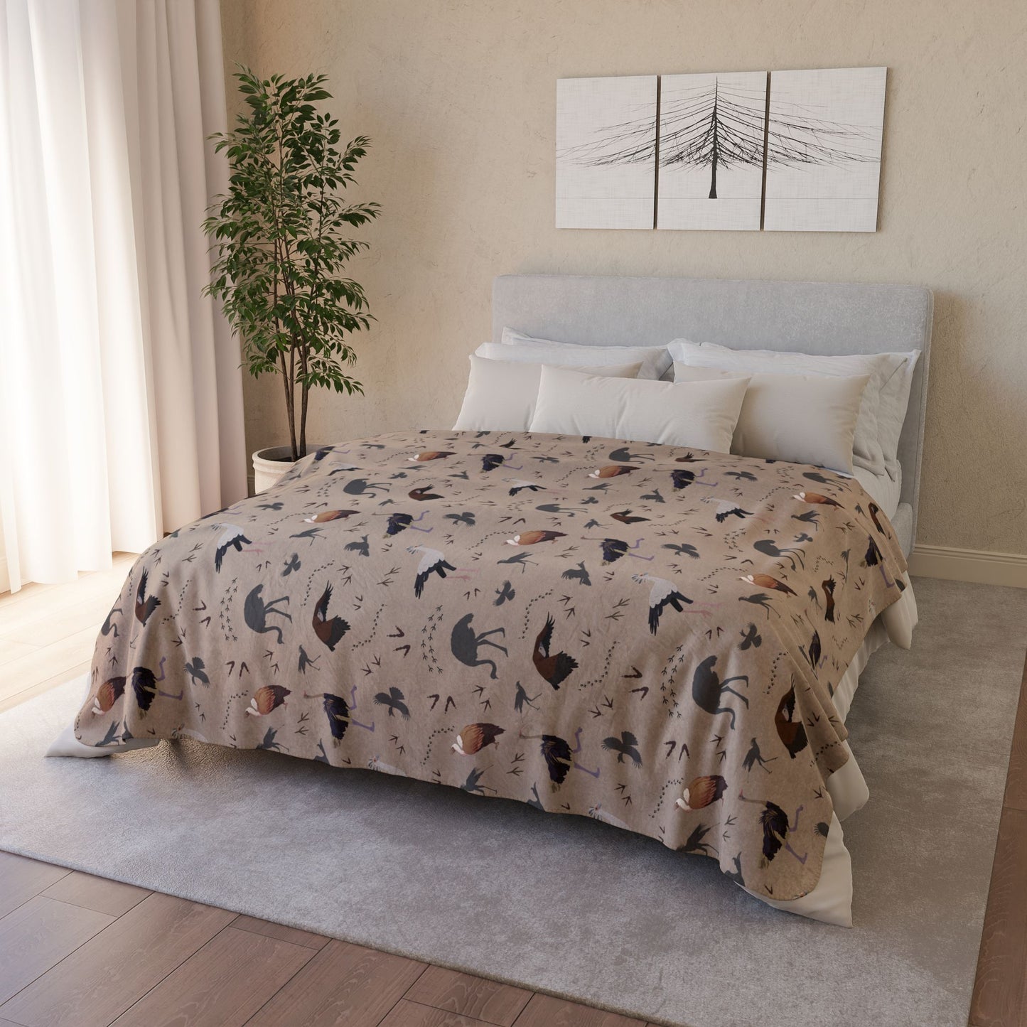Safari Bird Fleece Sherpa Blanket (Blush Clay)