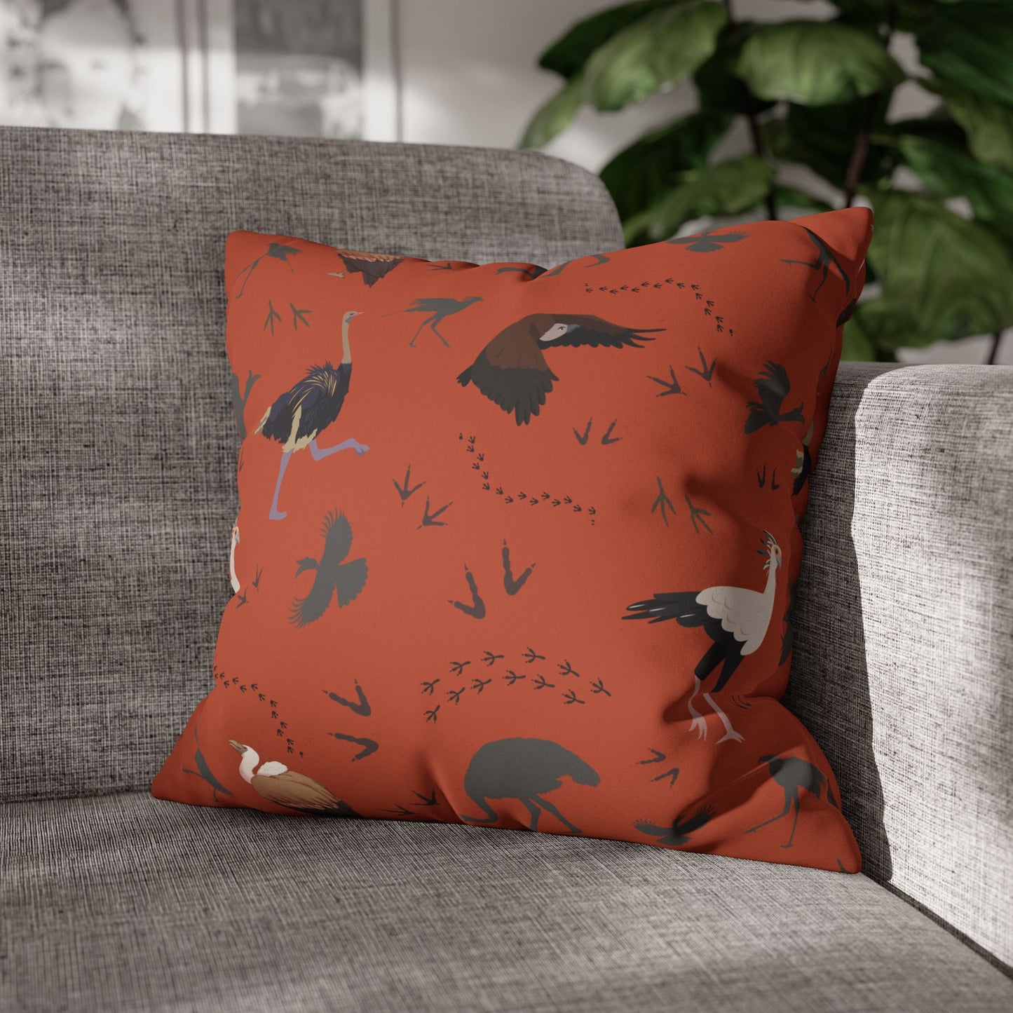 Safari Bird Lux Faux Suede Pillow Cover (Tsavo Dust) – 18" x 18" & 20" x 20"