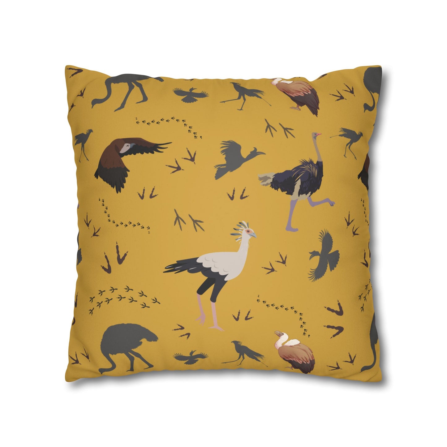 Safari Bird Lux Faux Suede Pillow Cover (Mustard) – 18" x 18" & 20" x 20"