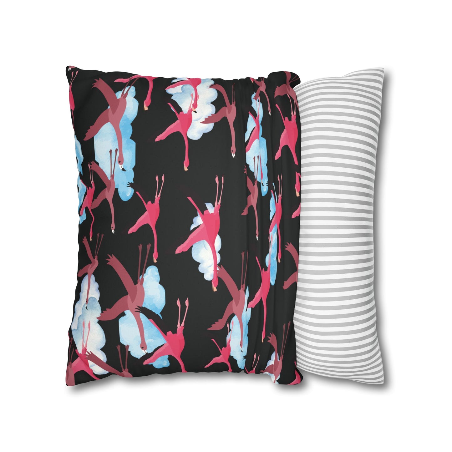 Flying Flamingo Lux Faux Suede Pillow Cover (Black) – 18" x 18" & 20" x 20"