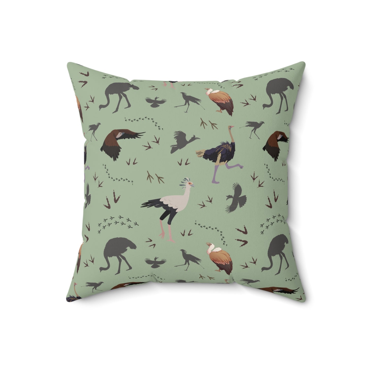 Safari Bird Print Lux Faux Suede Throw Pillow with Insert – 18" x 18" & 20" x 20" (Sage)