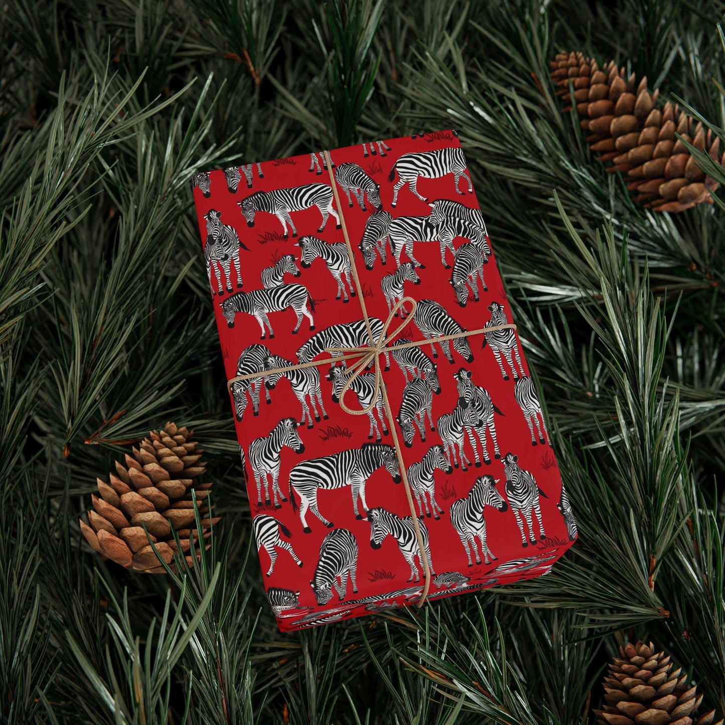 Whimsical Zebra Herd Wrapping Paper (Red)