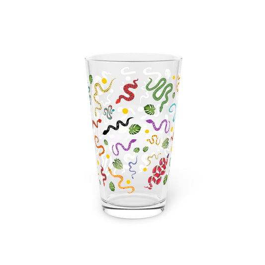Dancing Snake Print Pint Glass, 16oz Drinking Glass, Animal Lover Gift, Safari Decor, Unique Party Glassware, Gift for Him/Her