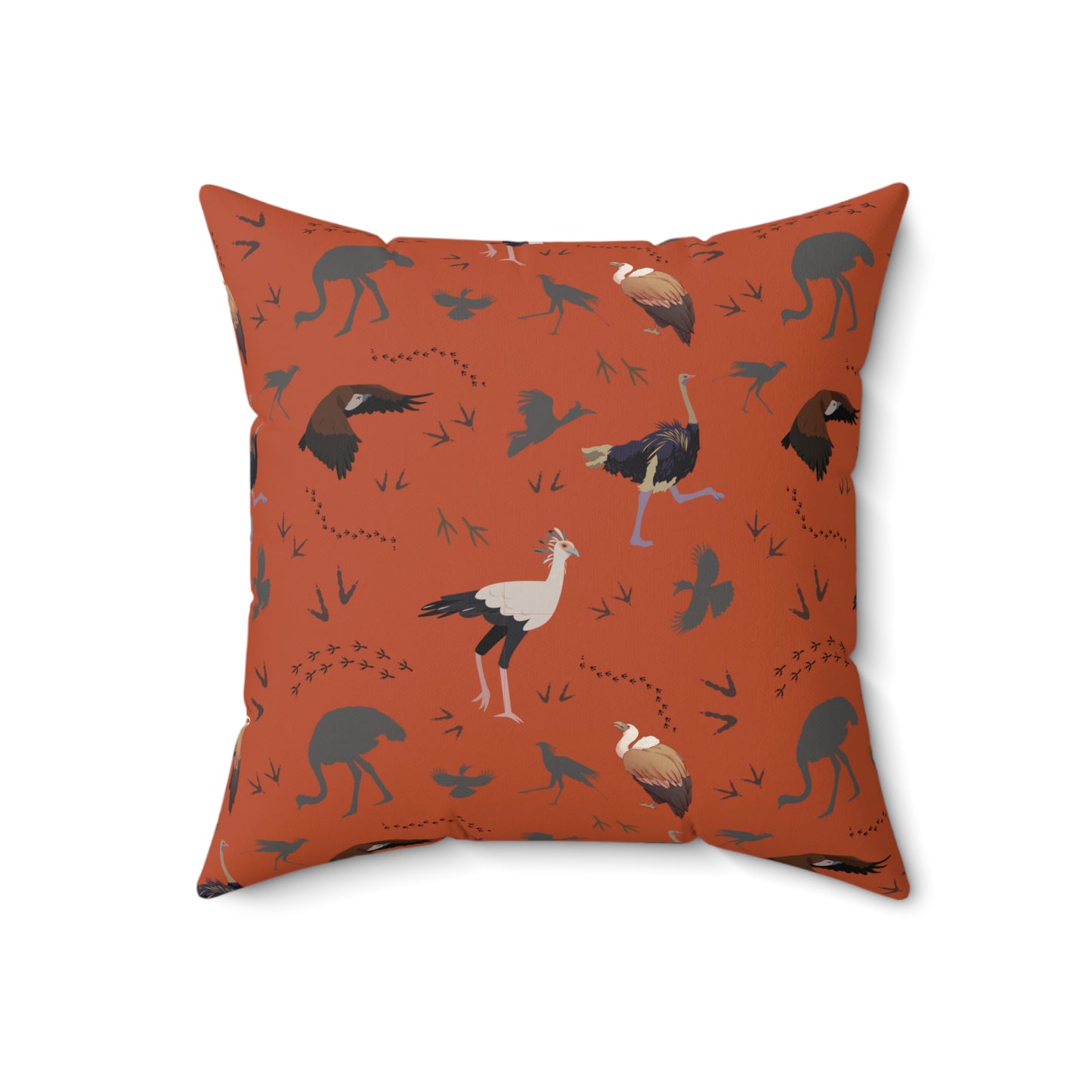 Safari Bird Print Lux Faux Suede Throw Pillow with Insert – 18" x 18" & 20" x 20" (Tsavo Dust)