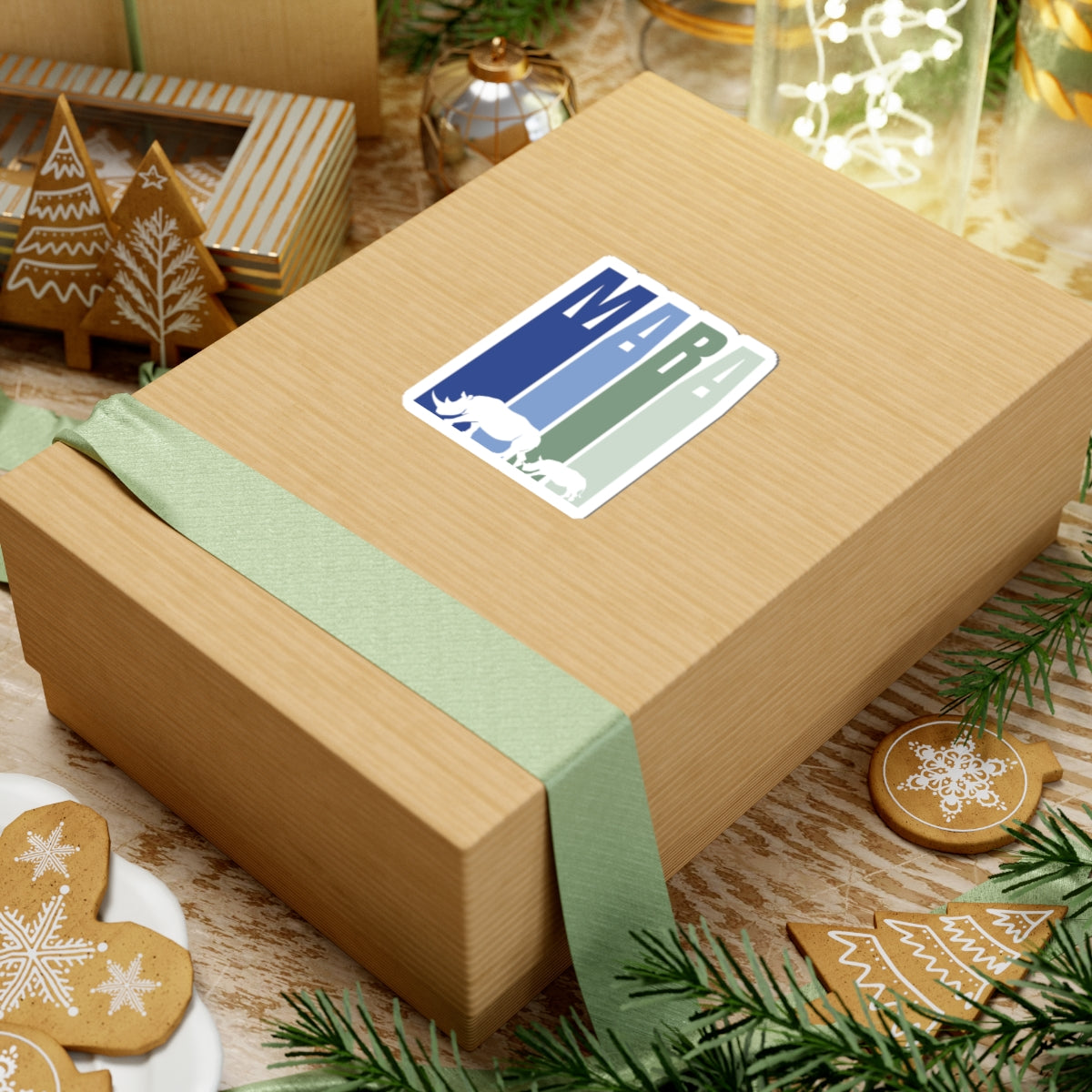 Safari Themed, Mummy and baby Rhino, Masai Mara, Blue, Vibrant Kiss-Cut Stickers for Laptop, Scrapbooking, Gifts, Eco-Friendly Decor, Customizable Designs