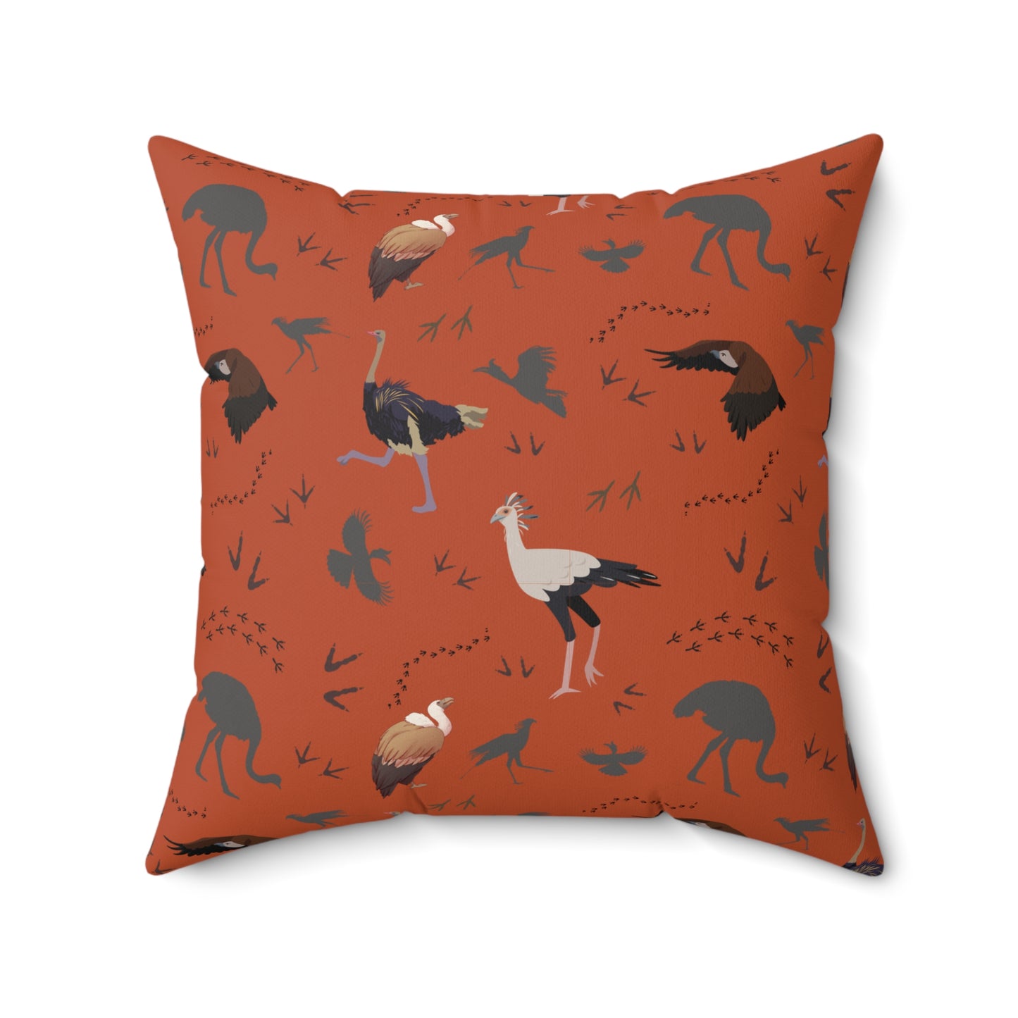 Safari Bird Print Lux Faux Suede Throw Pillow with Insert – 18" x 18" & 20" x 20" (Tsavo Dust)