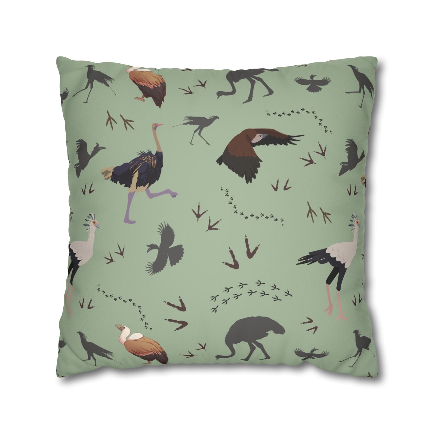 Safari Bird Lux Faux Suede Pillow Cover (Sage)– 18" x 18" & 20" x 20"