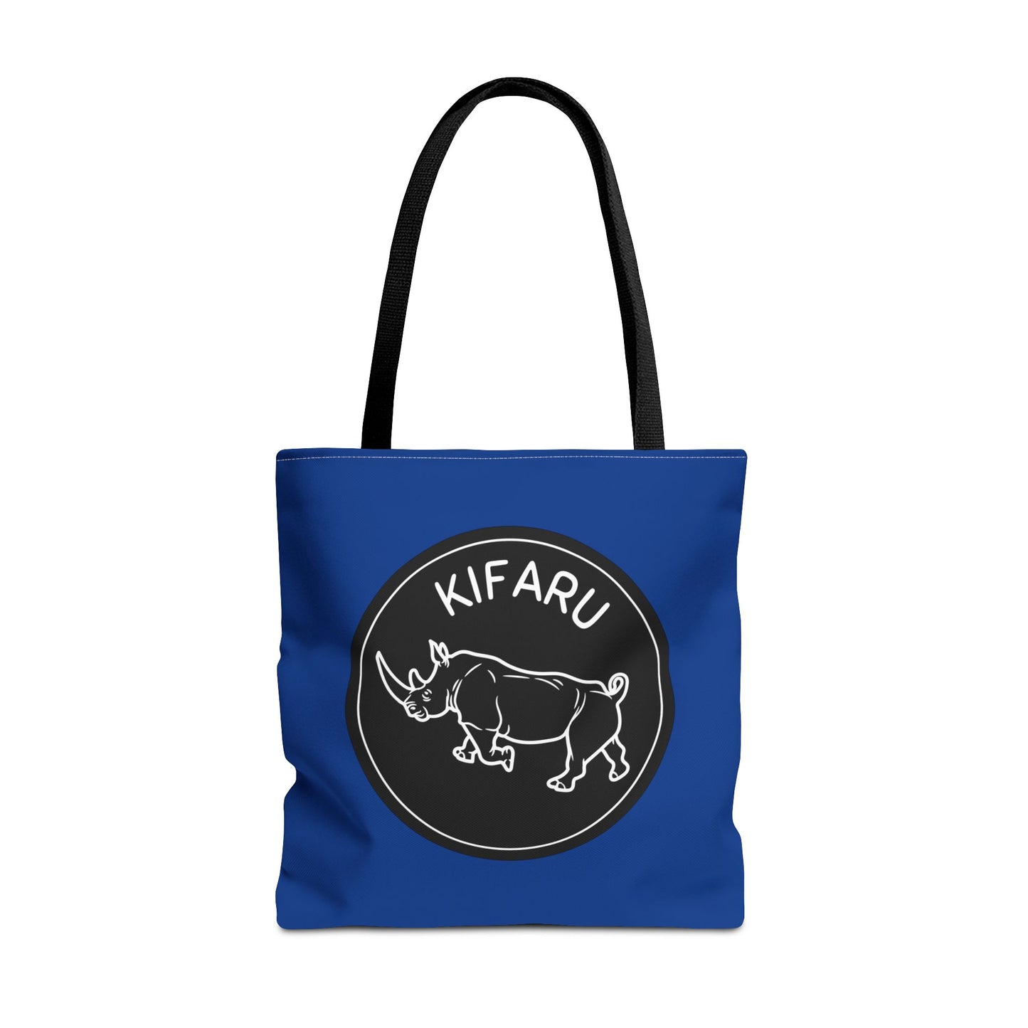Vibrant Safari Animal-Themed White Rhino Tote Bag (Blue), Kiswahili Name, Eco-Friendly Shopping Bag, Stylish Daily Use, Gift for Nature Lovers, Kifaru Design