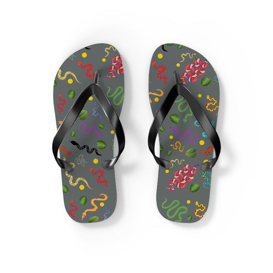 Dancing Snake Print Flip Flops, Summer Sandals, Beach Footwear, Vacation Essentials, Gift for Nature Lovers, Cute Outdoor Wear