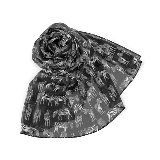 Zebra Herd Print Poly Scarf (Black), Stylish Scarf for Animal Lovers, Lightweight Fashion Accessory, Perfect Gift for Any Occasion