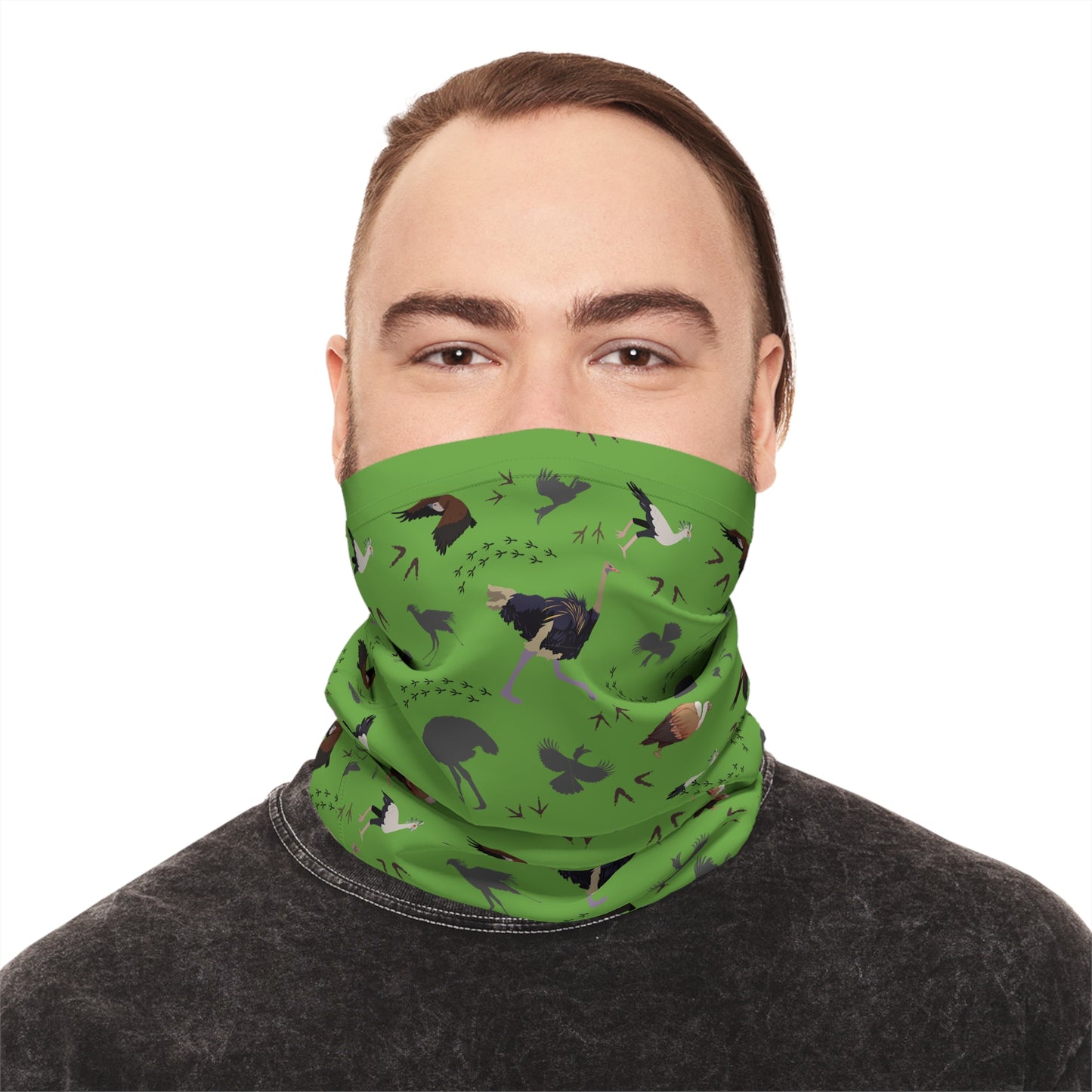 Colorful Lightweight Safari Bird Neck Gaiter with Safari Bird Design (Green), Outdoor Accessory, Unique Gift, Hiking Gear, Nature-Themed Scarf