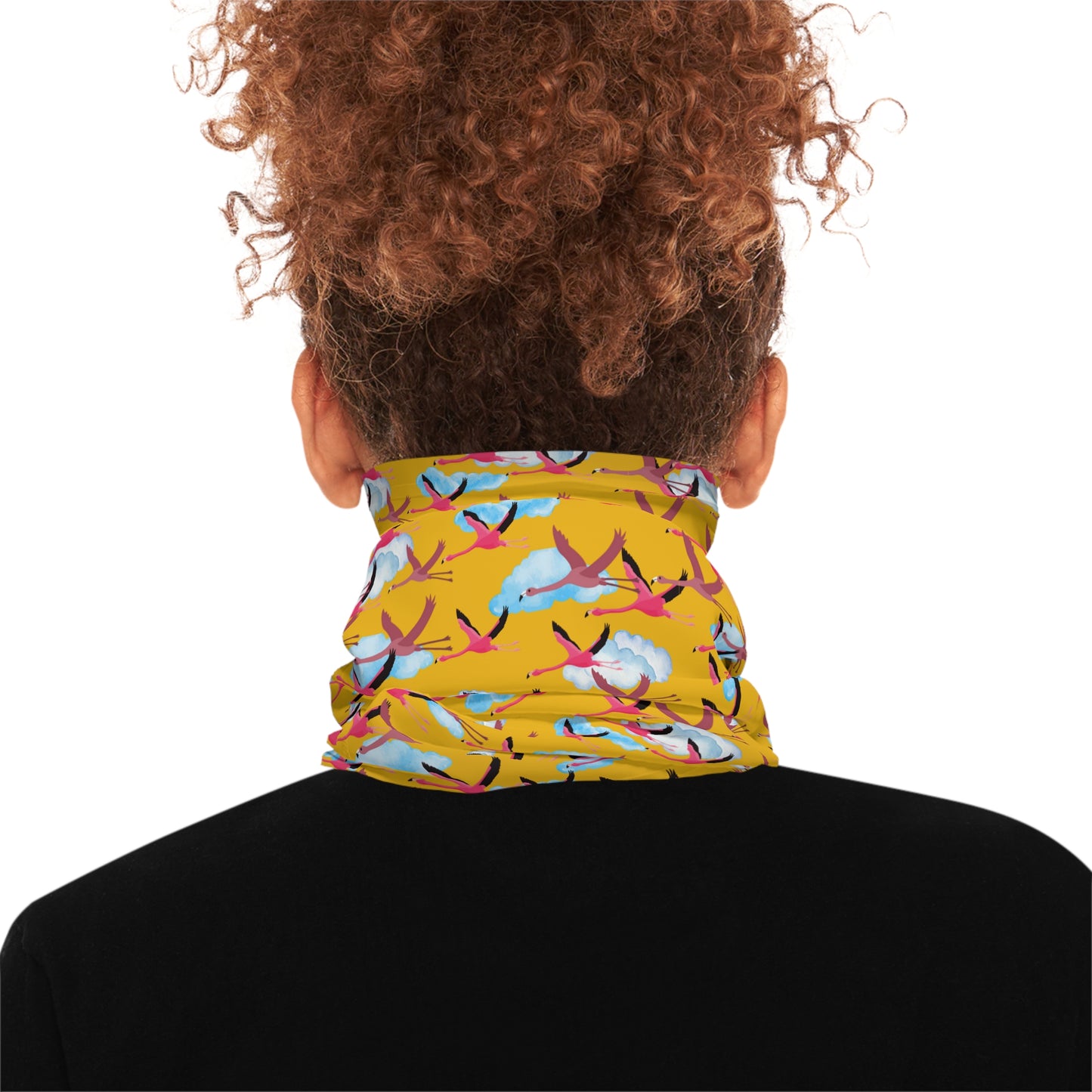 Colorful Lightweight Neck Gaiter with Flying Flamingo Design (Yellow), Outdoor Accessory, Unique Gift, Hiking Gear, Nature-Themed Scarf