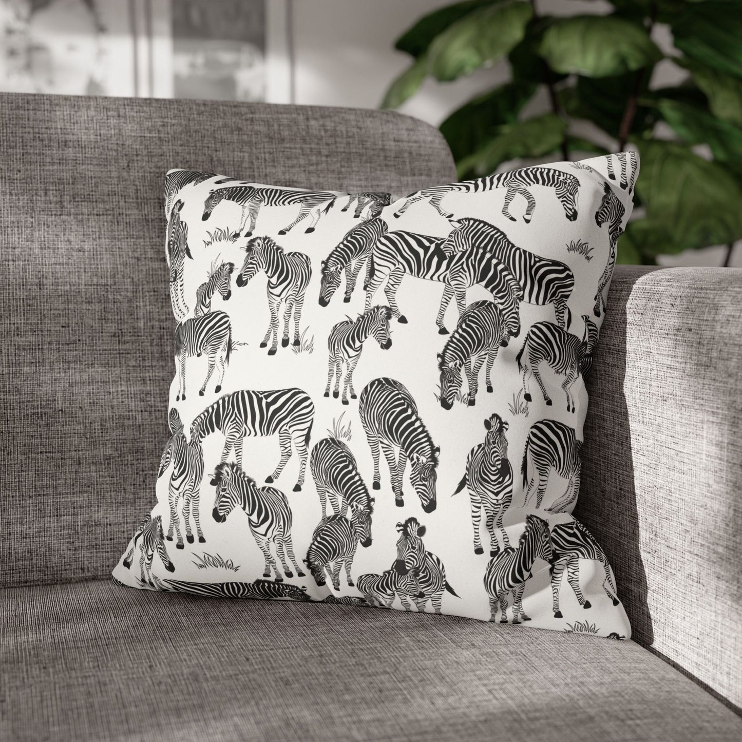 Zebra Herd Lux Faux Suede Throw Pillow Cover – 18" x 18" & 20" x 20" (White)