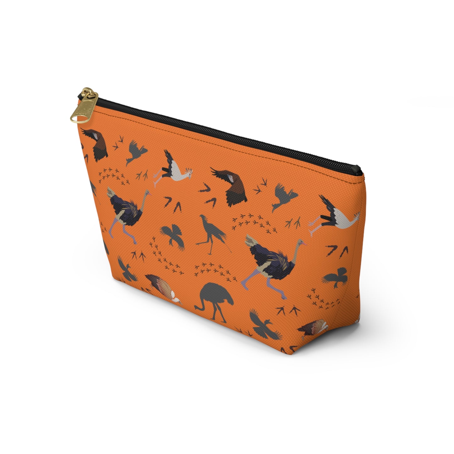 Safari Bird-Themed Accessory Pouch (Orange) for Nature Lovers, Travel Toiletry Bag, Organizer, Gift for Birdwatchers, Wildlife Enthusiasts