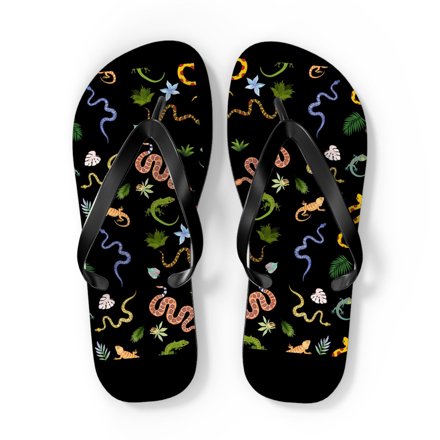 Dancing Reptile Print Flip Flops, Summer Sandals, Beach Footwear, Vacation Essentials, Gift for Nature Lovers, Cute Outdoor Wear