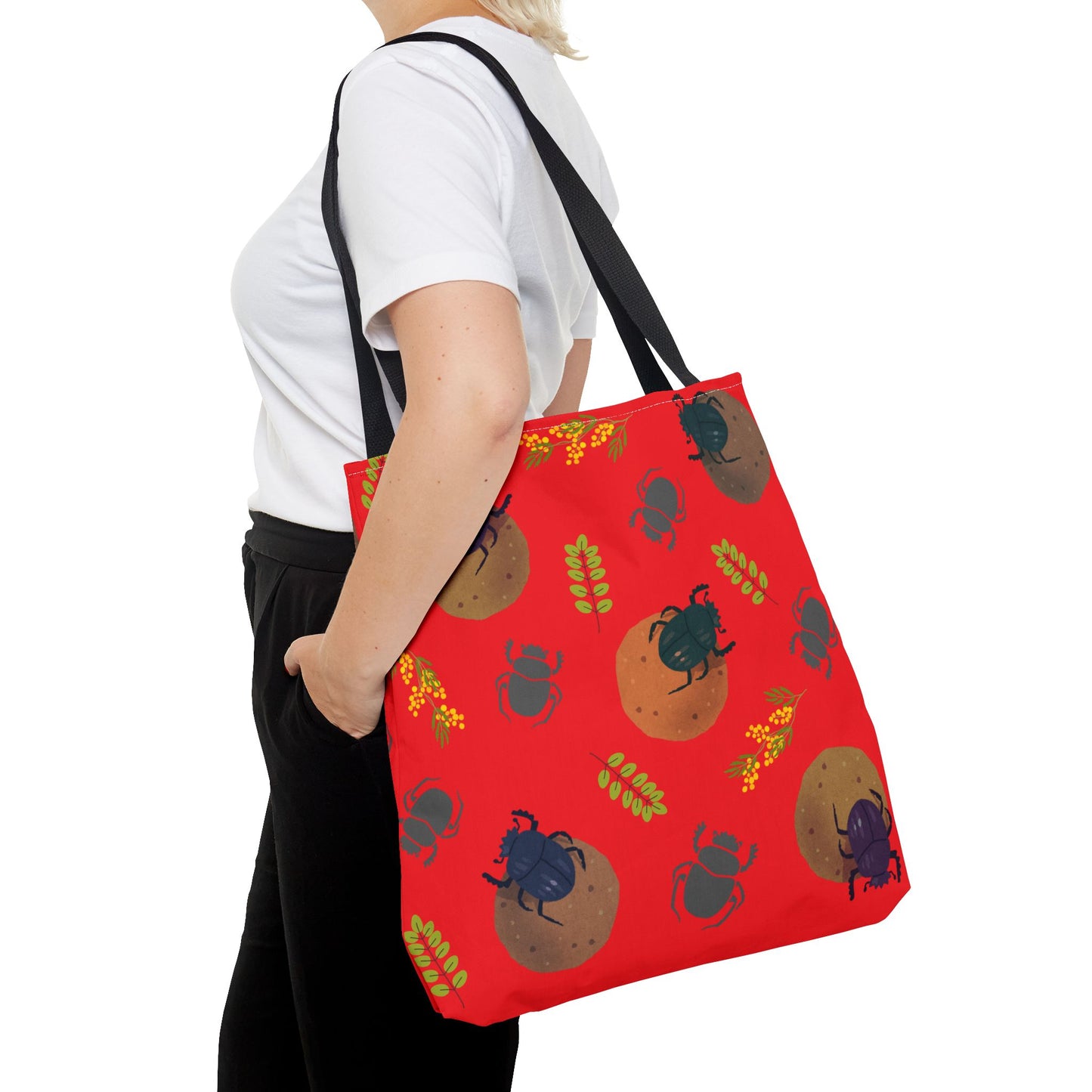 Whimsical Dung Beetle Tote Bag (Red), Perfect for Animal Lovers, Halloween, Eco-Friendly Bag, Gift for Pet Owners, Shopping Bag, Halloween Gift