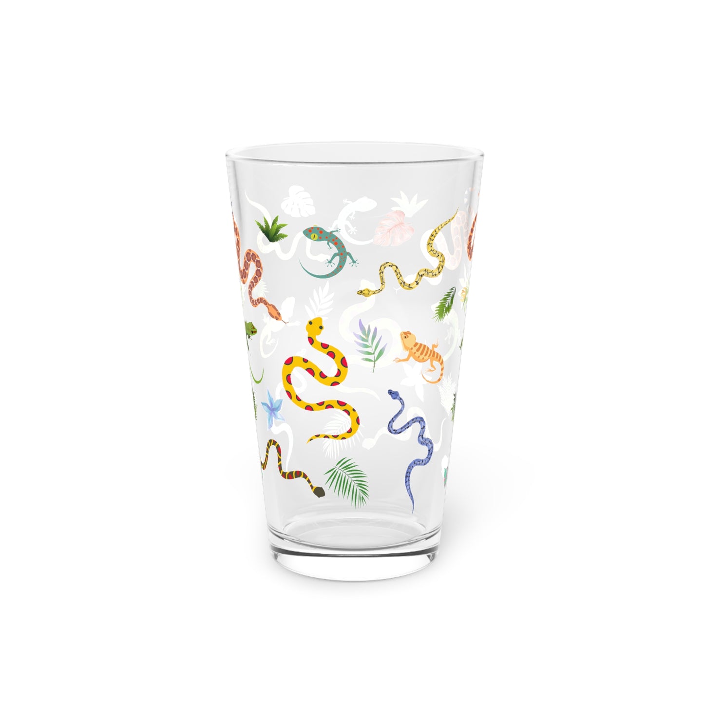 Dancing Reptile Print Pint Glass, 16oz Drinking Glass, Animal Lover Gift, Safari Decor, Unique Party Glassware, Gift for Him/Her