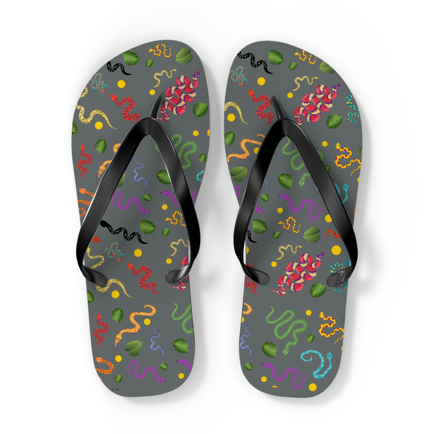 Dancing Snake Print Flip Flops, Summer Sandals, Beach Footwear, Vacation Essentials, Gift for Nature Lovers, Cute Outdoor Wear