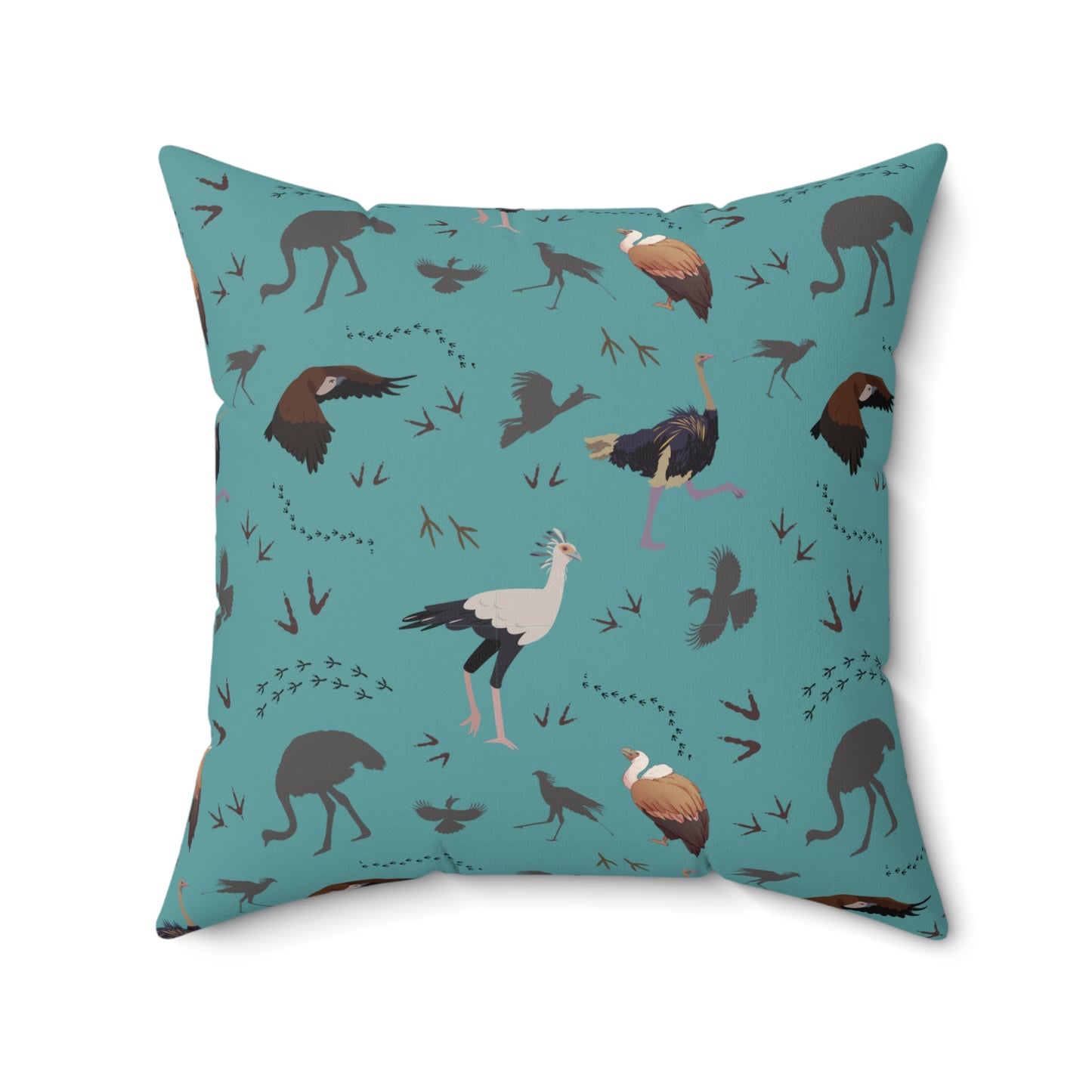 Safari Bird Print Lux Faux Suede Throw Pillow with Insert – 18" x 18" & 20" x 20" (Teal)